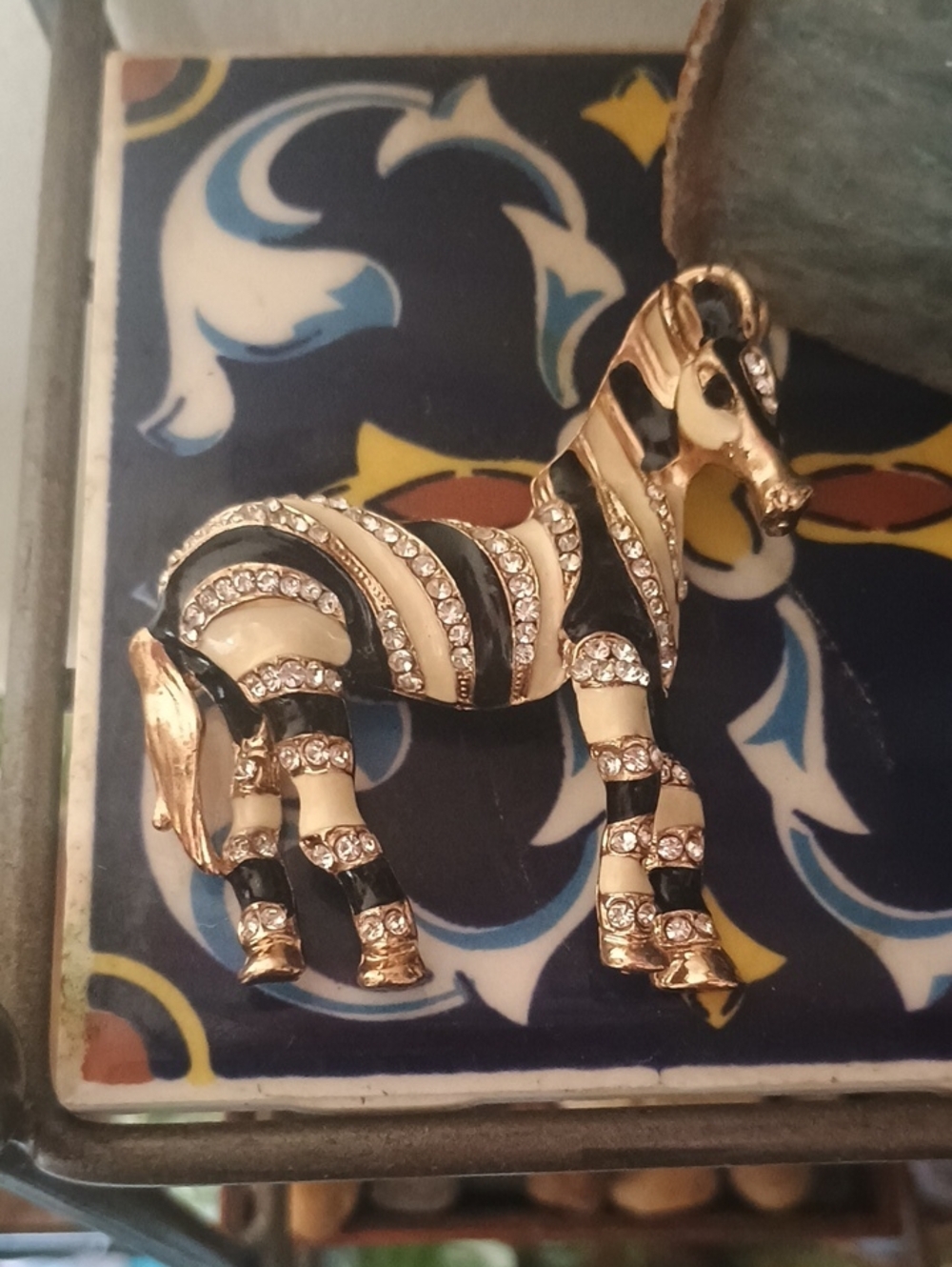 Bejeweled Cream And Black Zebra Pendant